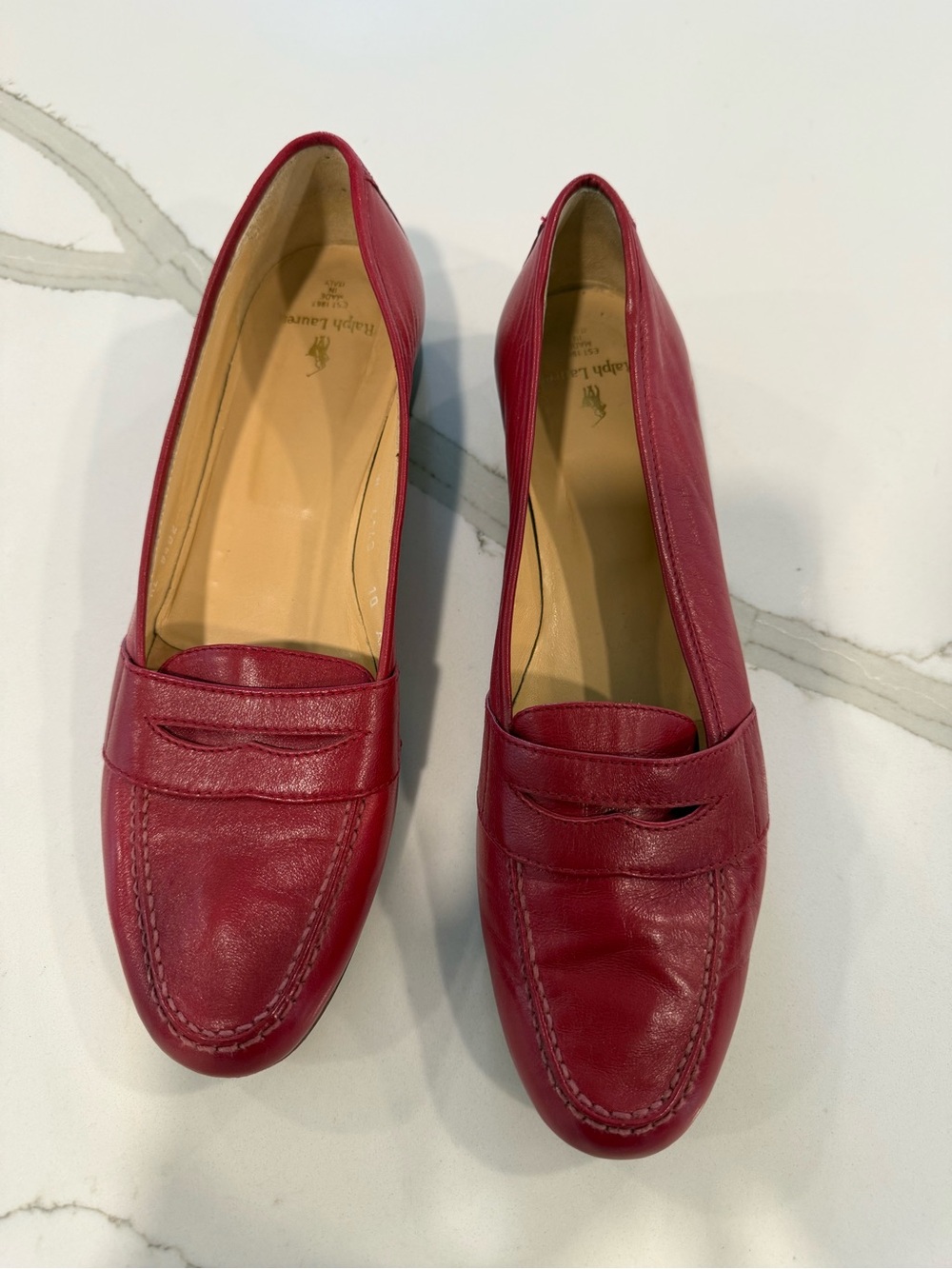 Ralph Lauren Women's Crimson Leather Penny Loafers